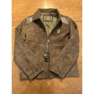 EA Collection Italy Style Bomber‎ Men's Brown Jacket Full Zip Size L Suede